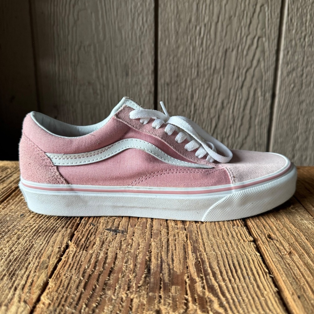 Vans Old Skool Pink White Canvas Suede Skate Shoes Womens 8 Mens 6.5 500714